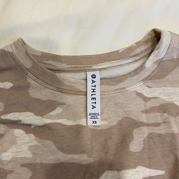 Athleta XS Camo Sweater Pullover Cream / Tan Crew Neck Soft - Picture 5 of 6